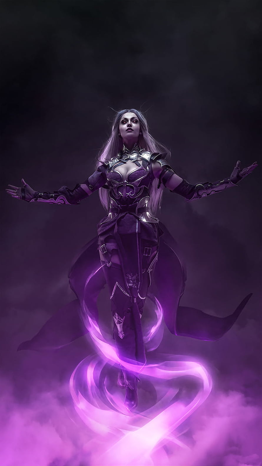 Sindel from Mortal Kombat in Dark Purple Armor with Glowing Energy Vortex HD phone wallpaper
