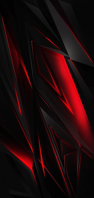 Abstract Dark Geometric Background With Glowing Red Neon Lines And Sharp Triangular Shapes HD phone wallpaper