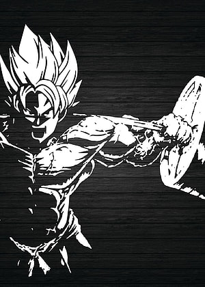 Goku Super Saiyan Black and White Woodcut Style Anime Poster HD phone wallpaper