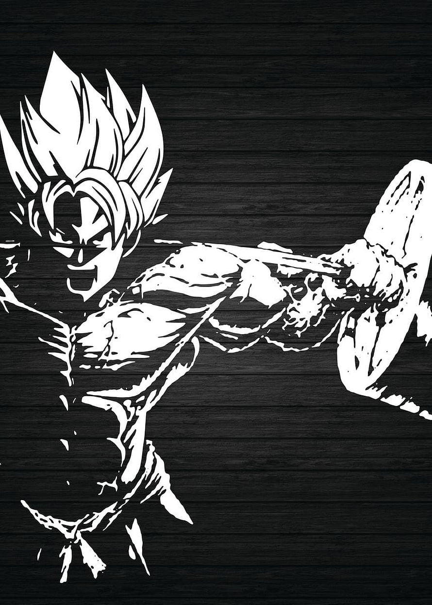 Goku Super Saiyan Black and White Woodcut Style Anime Poster HD phone wallpaper