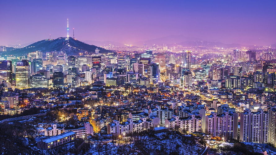 Seoul Cityscape at Dusk with Namsan Tower and Snowy Foreground HD wallpaper