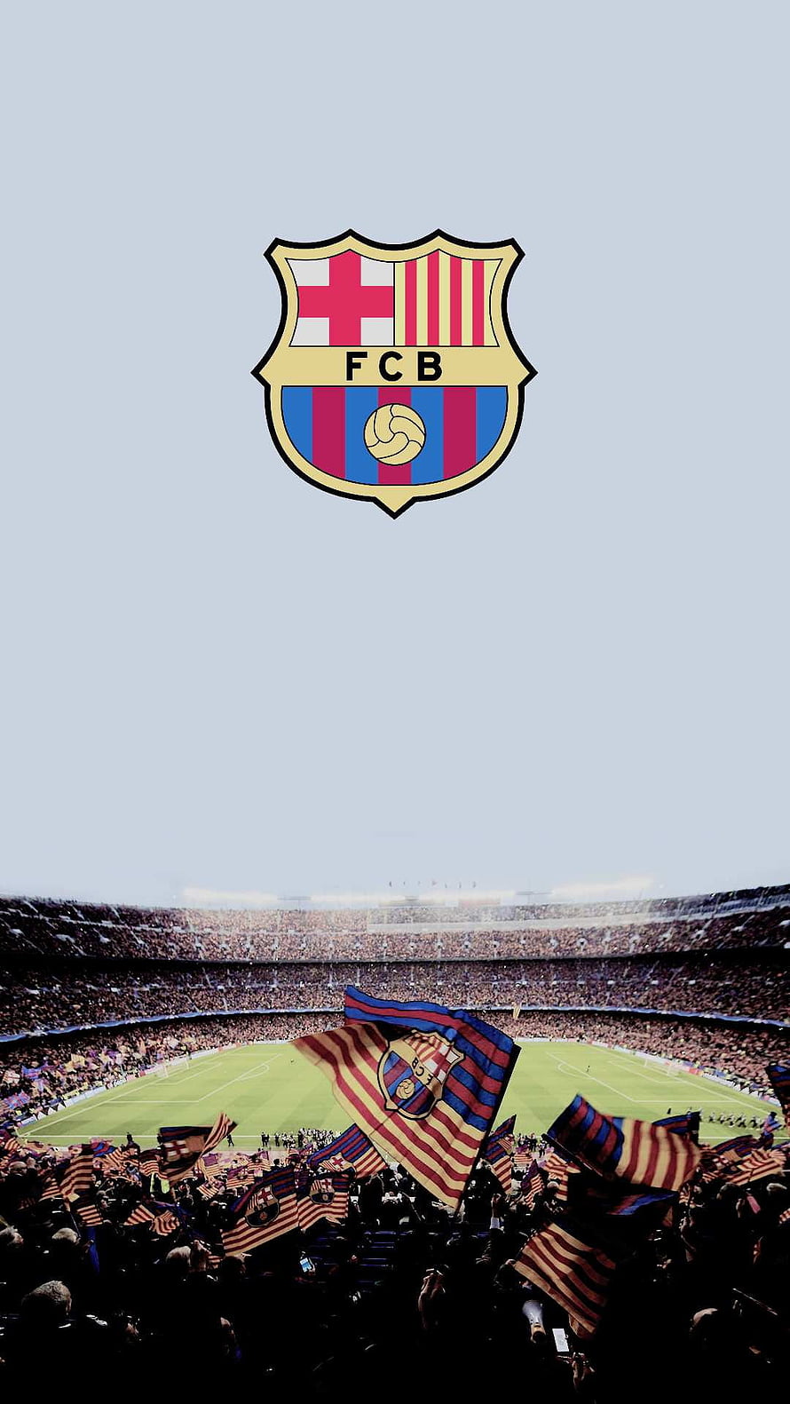FC Barcelona Stadium Atmosphere With Fans Waving Flags And Crest Logo HD phone wallpaper