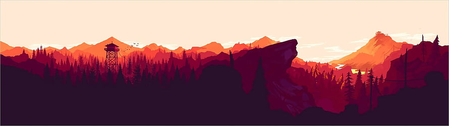 Sunset Mountain Landscape With Pine Forest And Watchtower Silhouette HD wallpaper