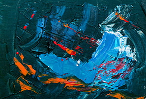 Abstract Impasto Oil Painting with Thick Textured Brushstrokes in Deep Blue and Orange HD wallpaper