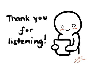 Cute Hand-Drawn Thank You For Listening Card With Smiling Character Holding Cup HD wallpaper