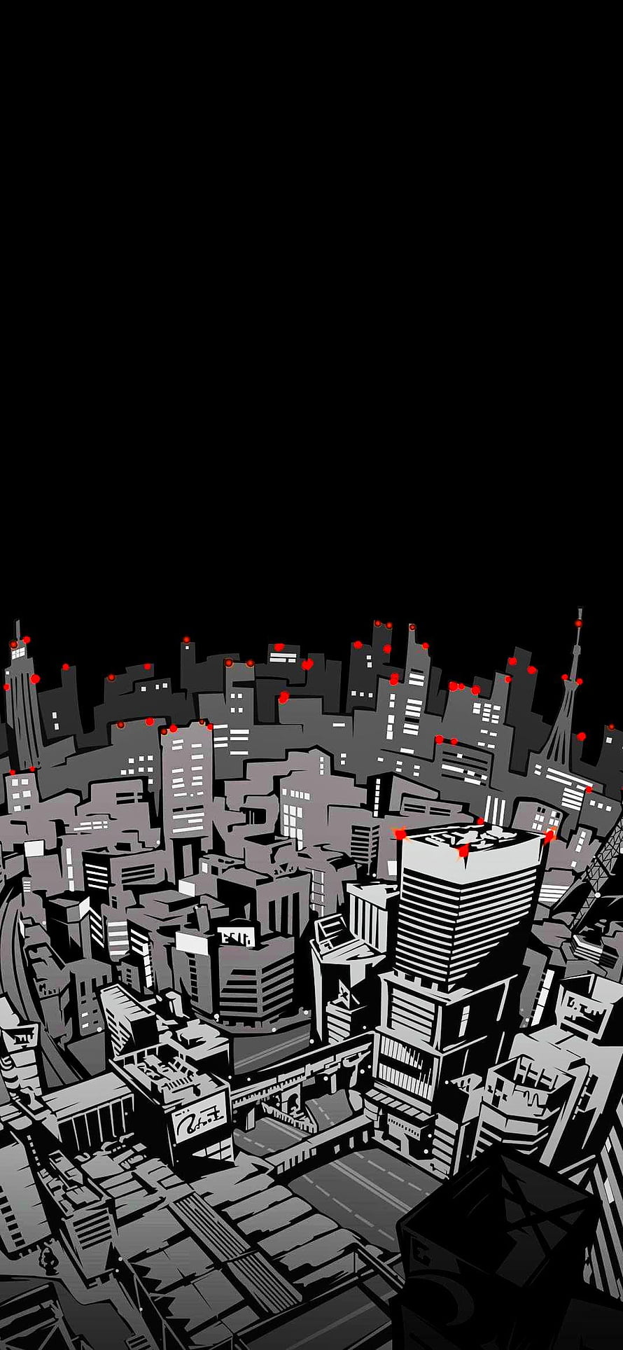 Persona 5 Minimalist Cityscape with Red Accents on Black Background HD phone wallpaper