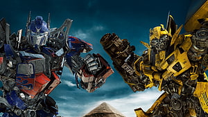 Optimus Prime and Bumblebee Face Off in Epic Transformers Movie Scene HD wallpaper