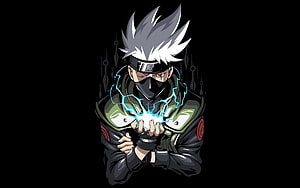 Kakashi Hatake from Naruto channeling glowing blue chakra in a dark digital illustration HD wallpaper