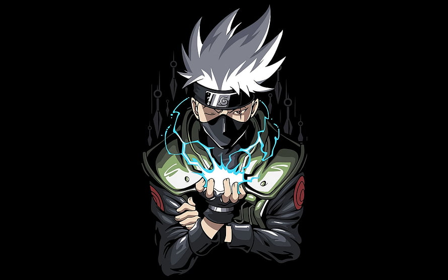 Kakashi Hatake from Naruto channeling glowing blue chakra in a dark digital illustration HD wallpaper