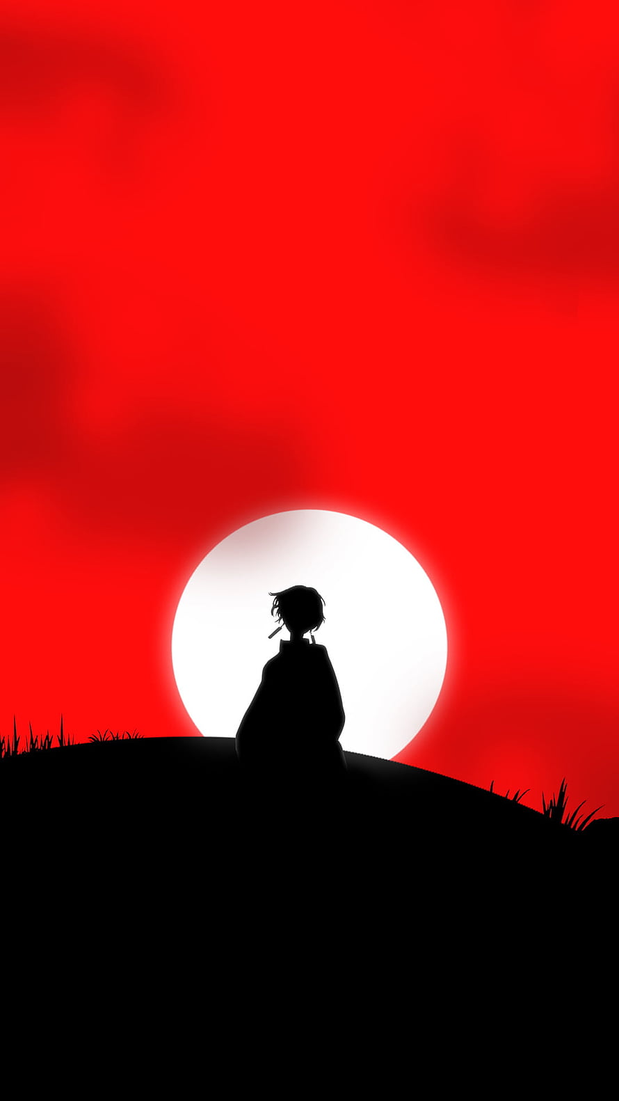 Izana Kurokawa Silhouette Against Red Sky and White Moon in Tokyo Revengers HD phone wallpaper