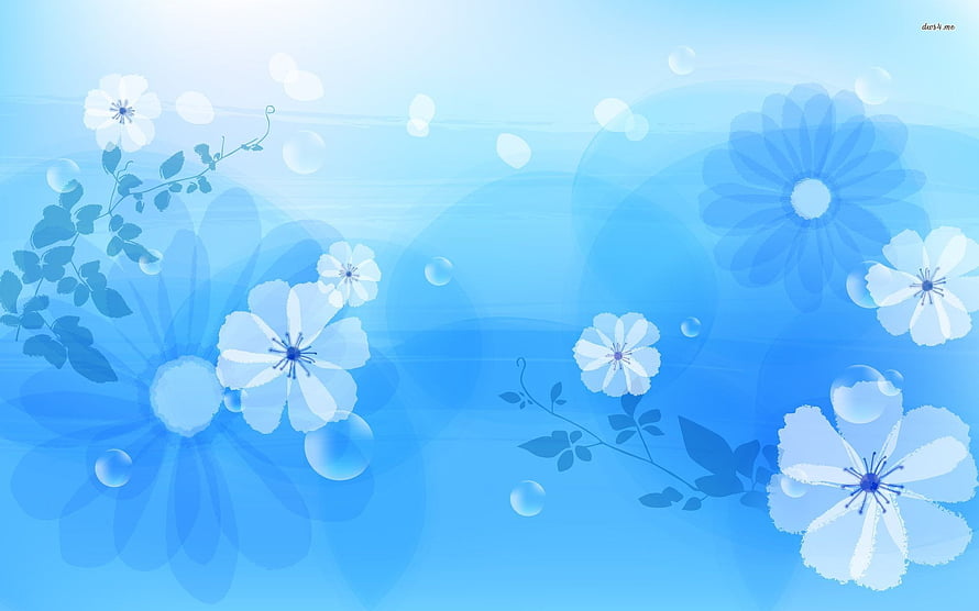 Soft Blue Floral Background with White Blossoms and Delicate Vines HD wallpaper