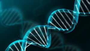 Glowing Cyan DNA Double Helix on Dark Background for Medical and Science Themes HD wallpaper