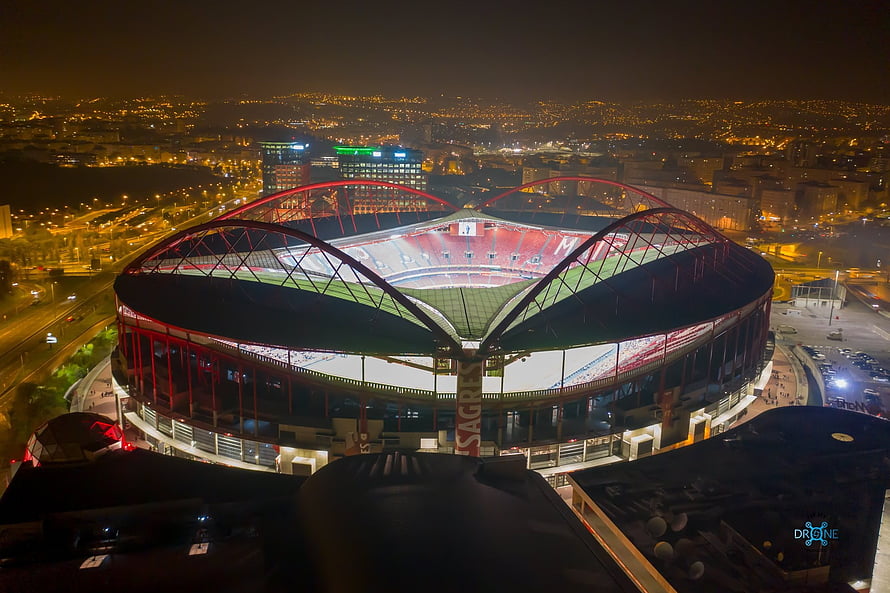 Aerial Night View of Estádio da Luz Stadium in Lisbon with City Lights HD wallpaper