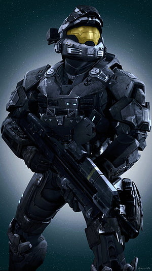 Noble Six in Dark Halo Reach Armor Holding Assault Rifle HD phone wallpaper