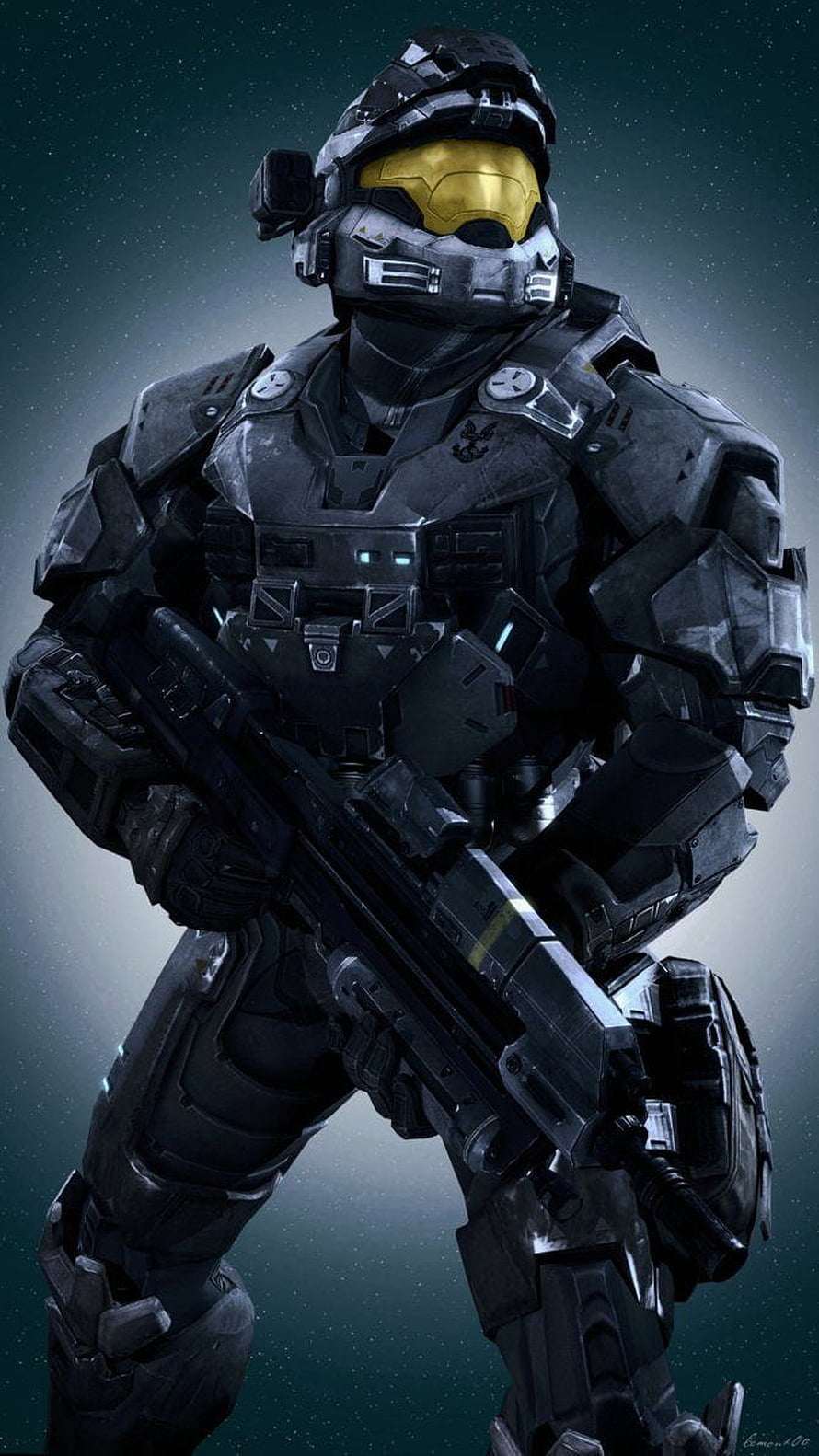 Noble Six in Dark Halo Reach Armor Holding Assault Rifle HD phone wallpaper