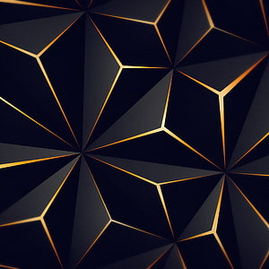Elegant Geometric Low Poly Pattern with Gold Lines on Black Background HD phone wallpaper