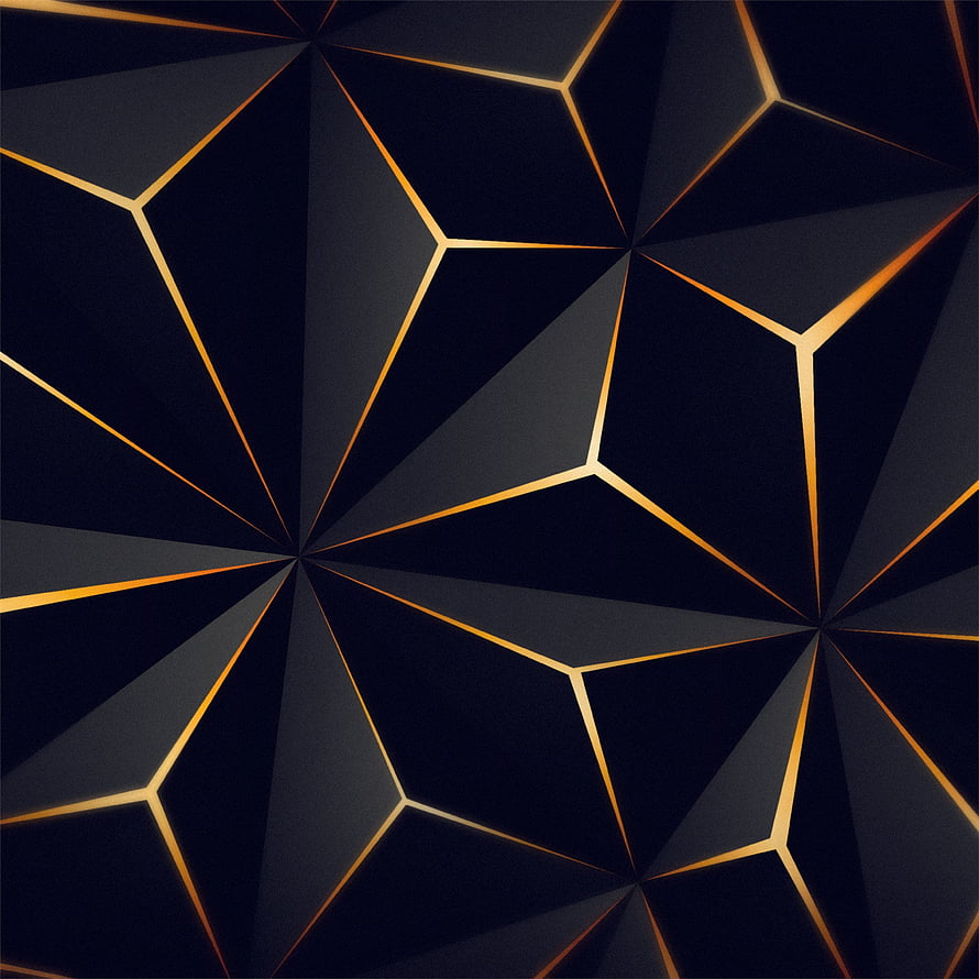 Elegant Geometric Low Poly Pattern with Gold Lines on Black Background HD phone wallpaper