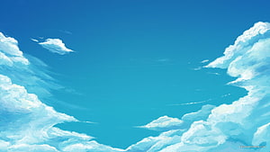 Serene Anime Sky With Fluffy White Clouds And Gradient Blue Horizon HD wallpaper
