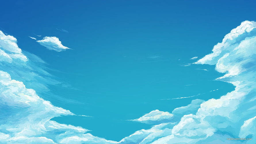 Serene Anime Sky With Fluffy White Clouds And Gradient Blue Horizon HD wallpaper
