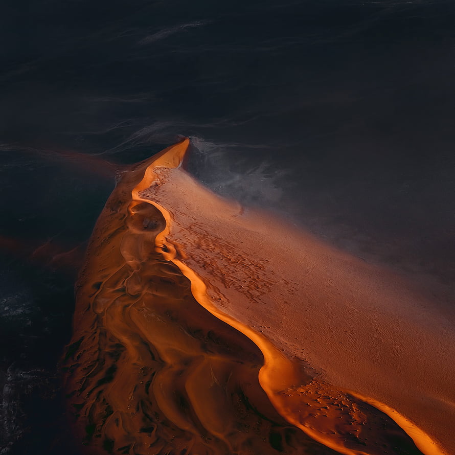Aerial View of Dramatic Sand Dune Ridge at Golden Hour in the Desert HD phone wallpaper