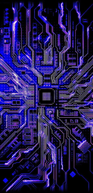 Neon Blue Circuit Board Technology Abstract Digital Art Background HD phone wallpaper