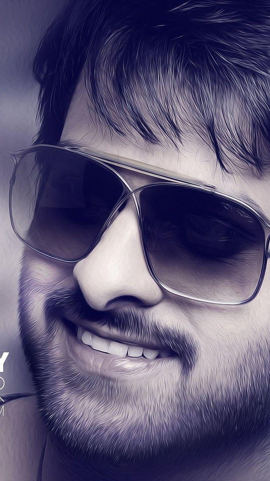 Portrait of a smiling man with a beard and sunglasses in a stylized digital art style, Prabhas, tamil actor HD phone wallpaper