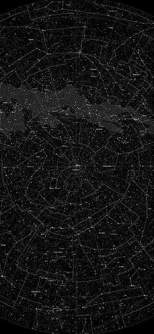 Full Sky Star Chart with Constellation Lines and Milky Way Band on Black Background HD phone wallpaper
