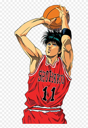 Rukawa Kaede Slam Dunk Anime Basketball Player Shooting Pose Red Shohoku Jersey HD phone wallpaper
