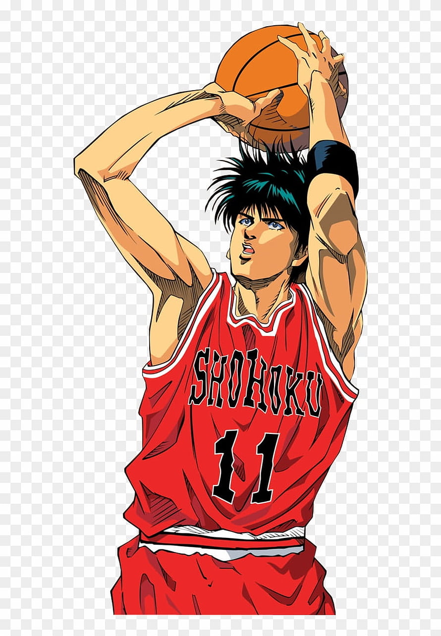 Rukawa Kaede Slam Dunk Anime Basketball Player Shooting Pose Red Shohoku Jersey HD phone wallpaper