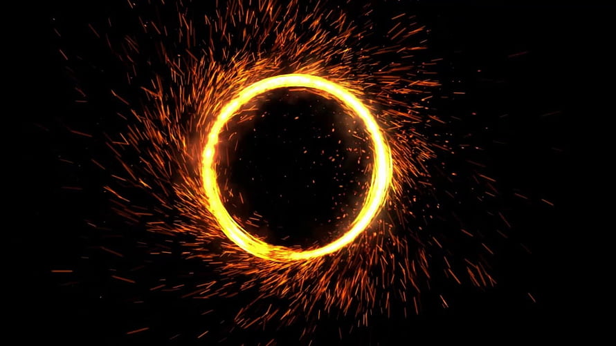 Glowing Orange Fire Ring With Sparks On Black Background HD wallpaper