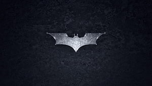 Metallic Batman Emblem on Dark Textured Concrete Surface, Cinema, Background, Logos, Batman HD wallpaper