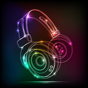 Neon Light Trail Headphones with Vibrant Colorful Glow on Dark Background HD phone wallpaper