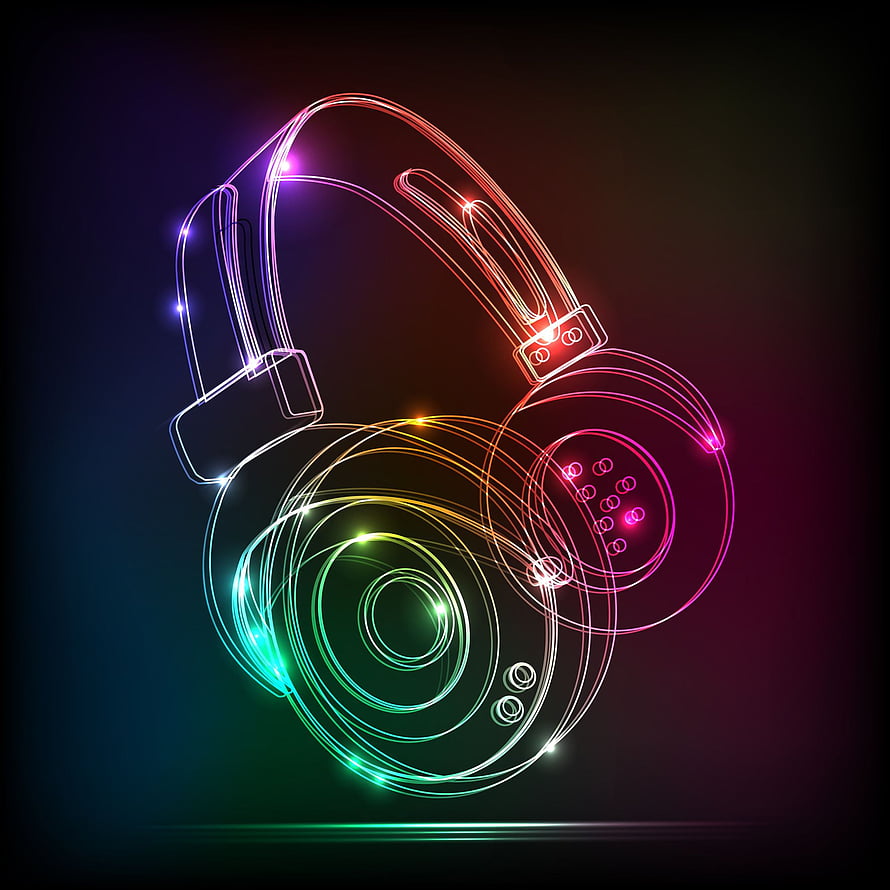 Neon Light Trail Headphones with Vibrant Colorful Glow on Dark Background HD phone wallpaper