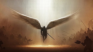 Diablo 3 Imperius: Winged Warrior Descending Into Epic Battlefield HD wallpaper