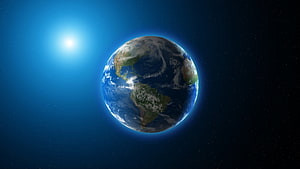 Planet Earth Viewed From Space With Sunlight And Starry Background HD wallpaper