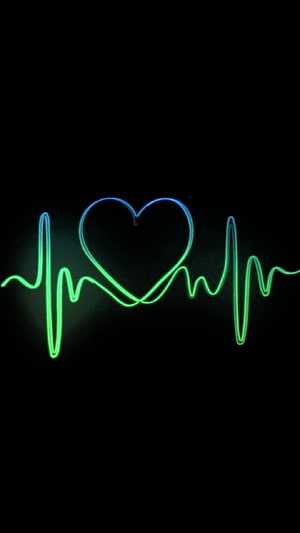 Glowing Neon Heartbeat EKG Line with Heart Shape on Black Background HD phone wallpaper