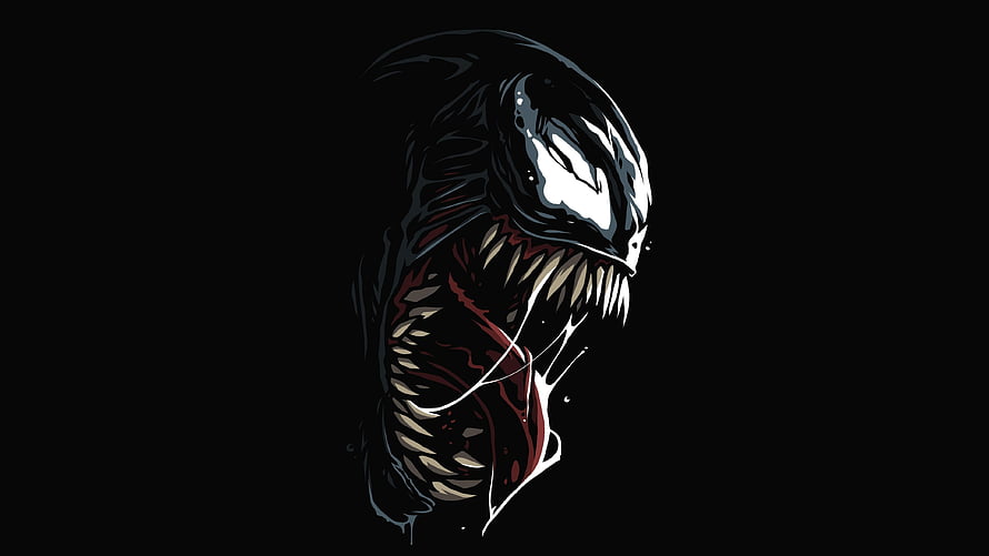 Venom Symbiote Portrait with Jagged Teeth and Dark Ink Illustration Style HD wallpaper