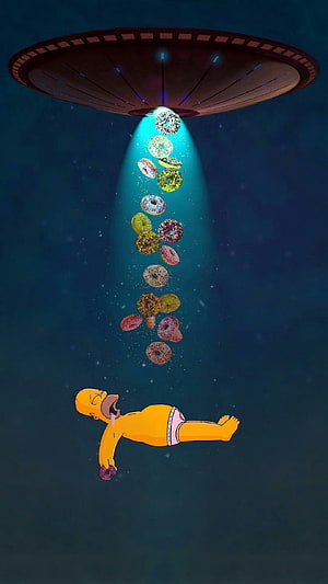 Homer Simpson Abducted by UFO for Donuts HD phone wallpaper