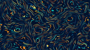 Abstract Swirling Liquid Pattern With Neon Blue Orange And Yellow Lines On Dark Background HD wallpaper