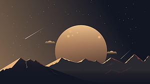 Minimalist Night Sky With Giant Moon Over Mountain Range HD wallpaper