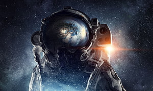 Astronaut Helmet Reflecting Earth In Deep Space With Starry Background HD wallpaper
