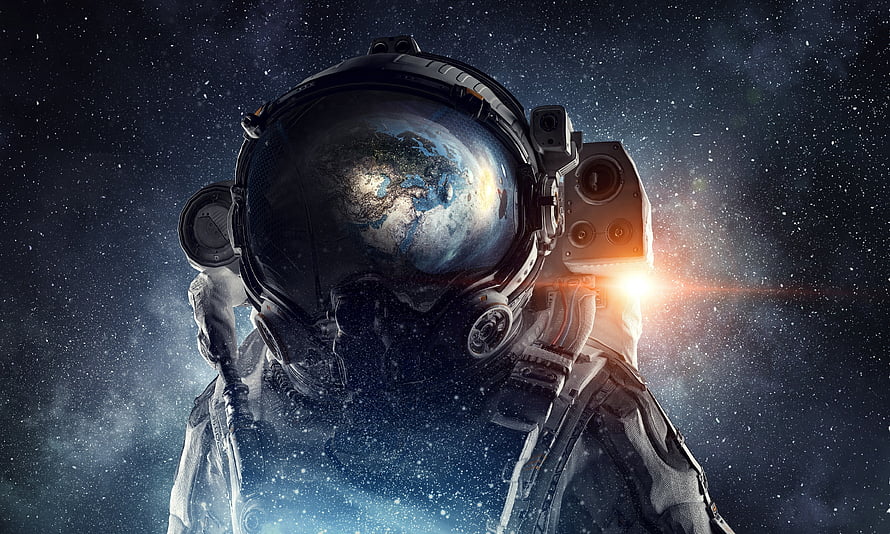 Astronaut Helmet Reflecting Earth In Deep Space With Starry Background HD wallpaper