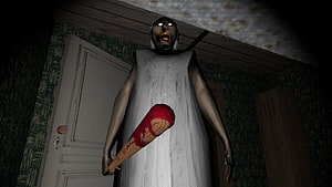 Granny Chapter Two Horror Character with Bloodied Baseball Bat in Dark Room HD wallpaper