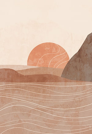 Minimalist Desert Landscape With Abstract Sun And Wavy Lines HD phone wallpaper