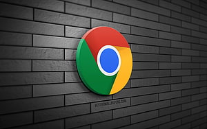 Google Chrome Logo on Dark Gray Brick Wall Background HD wallpaper