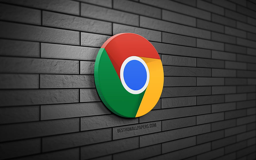 Google Chrome Logo on Dark Gray Brick Wall Background HD wallpaper