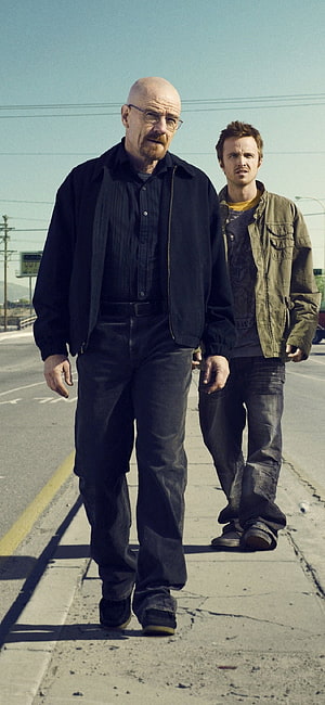Walter White and Jesse Pinkman Walking on a Desert Road in Breaking Bad, Breaking Bad, Jesse Pinkman, Walter White, Road for 11 Pro & X HD phone wallpaper