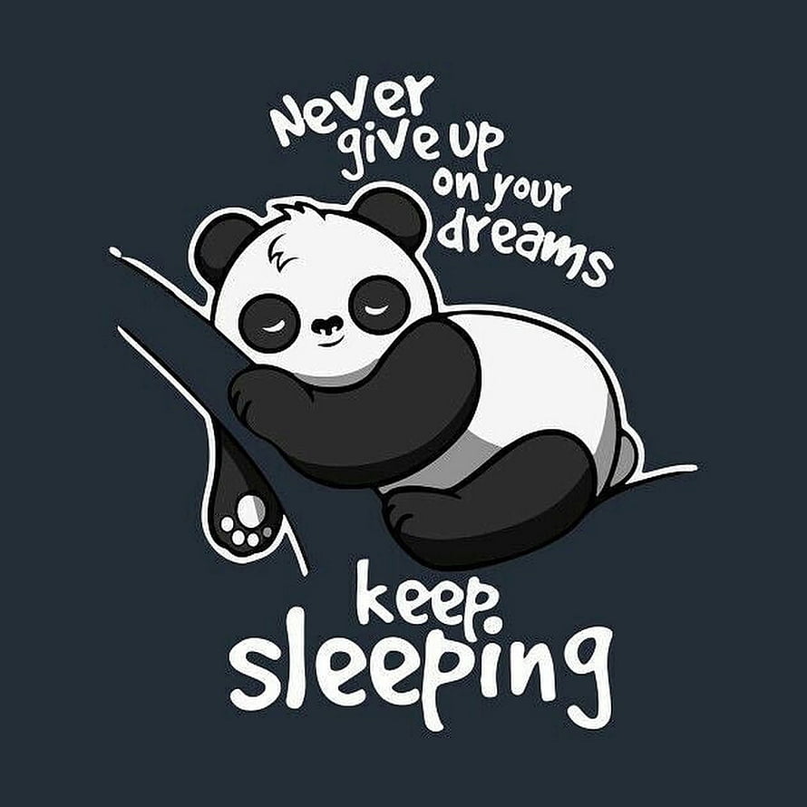 Cute Sleeping Panda Cartoon Illustration with Humorous Motivational Quote on Dark Background HD phone wallpaper