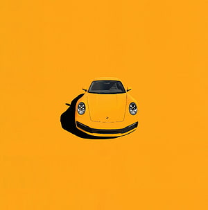 Minimalist Yellow Porsche 911 Front View on Solid Orange Background HD phone wallpaper