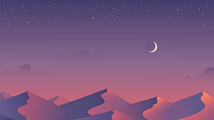 Minimalist Night Sky with Crescent Moon and Purple Mountain Silhouettes HD wallpaper